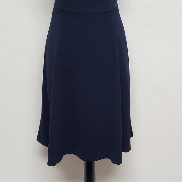ANNE Klein Navy Blue Sleeveless Fit & Flare Lazer Cut Natural Waist Midi Dress - Picture 5 of 12